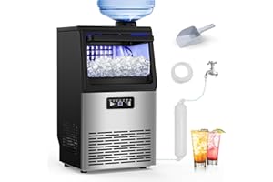 RAPSUAR Commercial Ice Maker Machine 100Lbs/24 with 20 Storage Bin, 36Pcs Ice Cubes 9-15Mins, Dual Water Inlet Options Stainless Steel Under Counter/Freestanding Ice Cube Machine for Home, Party, Office