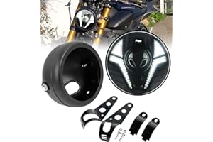 HENGTUAOTO 5-3/4 5.75" LED Motorcycle Headlight with Headlight Housing Bucket Mount Brackets Laser Light with White DRL Amber Turn Signal Compatible with Shadow 750 Rebel 500 Vulcan Cafe Racer Chopper