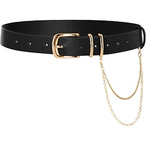 Scarlet Darkness Women's Faux Leather Waist Belt with Detachable Chain | Vintage Gold Buckle, Removable Chain, Adjustable Wai