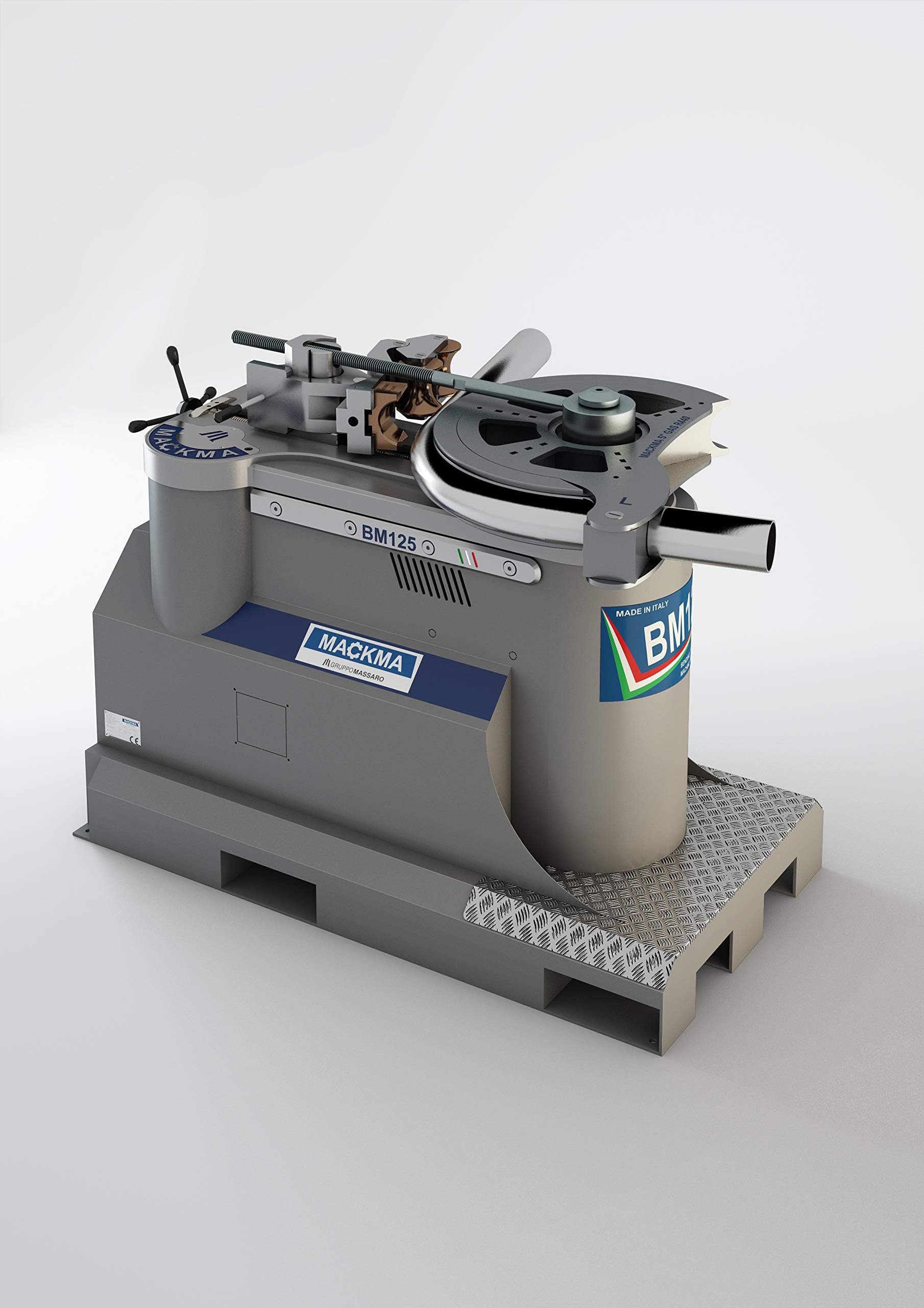 Mackma BM125-E Non-Mandrel Programmable Pipe & Tube Bender, 3-Phase 440V, 5-1/2" Mild Steel Pipe Capacity