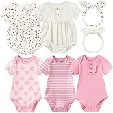 ZAVBABY Baby Girls Boys Clothes Short Sleeve Outfit Romper Headband Set Newborn Bodysuits 0-12M