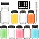 2 oz Glass Shot Bottles Black Lids & 24 Labels And Brush-Small Clear Jar for Ginger,Juice, Sample, Whiskey-Travel Essentials Mini Bottles-Wide Mouth, Leakproof,Wellness Shot,Dishwasher Safe (9)