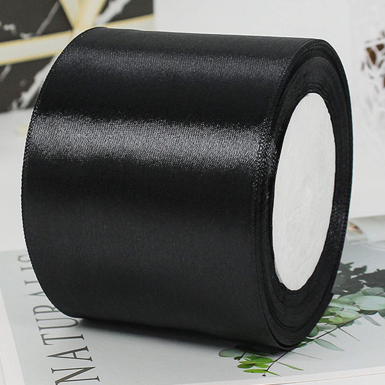CC wonderland zone 4 Inch Black Satin Ribbon Rolls(100mm Wide x 22.86m Long) for Gift Wrapping,Crafting,Florist