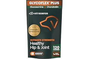 VetriScience Ultimate Strength Healthy Hip & Joint Chews, GlycoFlex Glucosamine, Chondroitin and Green-Lipped Mussel Joint Support Supplement for Dogs, Soothe Joint Discomfort, Duck, 120 Count