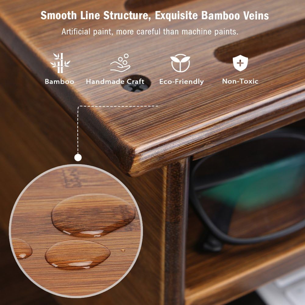 Tribesigns Monitor Stand Riser with Storage Organizer Drawers Bamboo，Retro Brown : Office Products