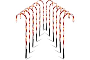 LJLNION Christmas Outdoor Candy Cane Lights, 12 Pcs Lighted Christmas Garden Stakes Pathway Lights, 72-Count Lights, Connectable & Light Up Xmas Holiday Party Yard Art Indoor Outdoor Ornament