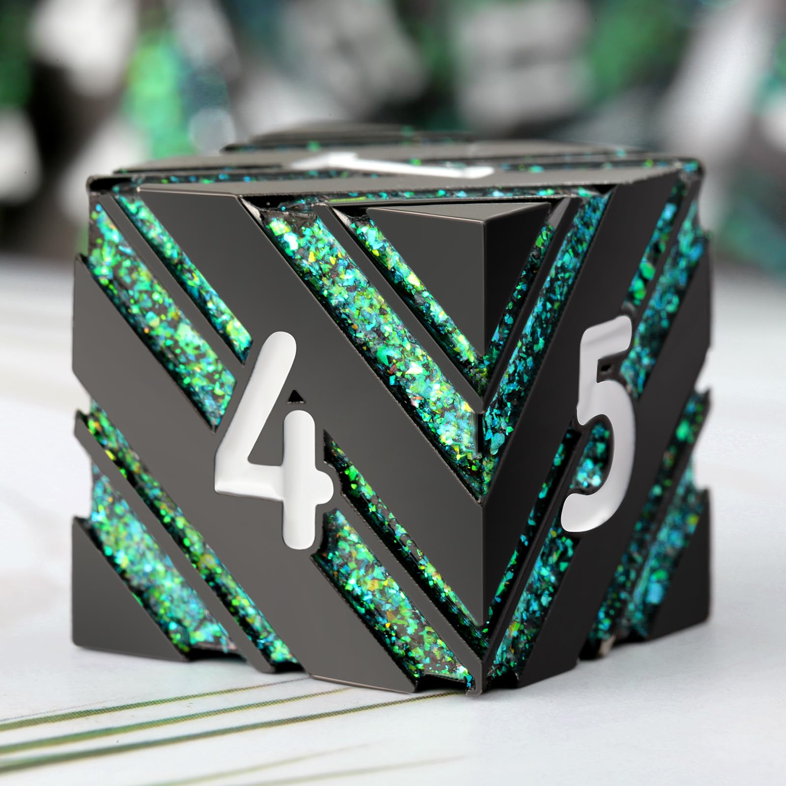 Stripe D&D Dice,DNDND Metallic Glitter Stripes Dice with Gift Metal Box for Dungeons and Dragons Tabletop Game (Green Stripes) — image 1