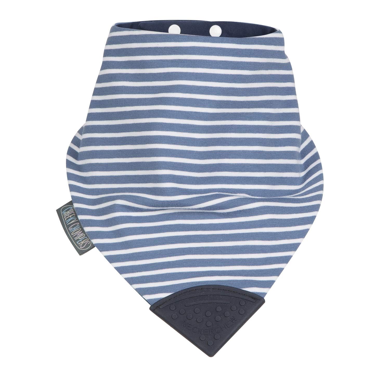 Cheeky Chompers Bandana Bib with Sensory Chew | Special Needs | Single Reversible Bib with 2 Designs: Stripes & Navy | Oral, Motor, Anxiety Relief | Safe & Hygienic | Large Size for Older Children