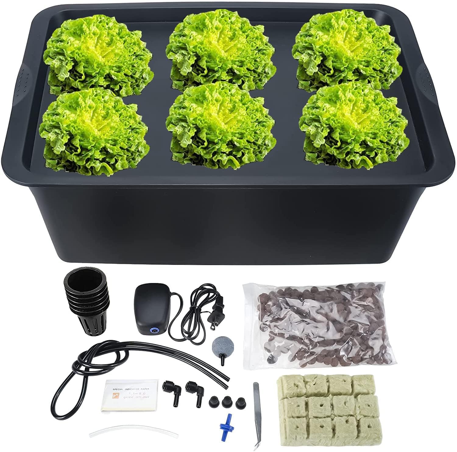 Photo 1 of HighFree Deep Water Culture Hydroponic System Growing Kit Large - Indoor Lettuce Growing System - Starter Hydro Kit with Air Pump for Greens/Lettuce/Herb/Mint/Parsley, Black (6 Plant Sites)