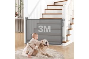 Portão de Segurança Retrátil para Bebês e Pets e cachorro, 86 cm x 3 m, Tela PVC, cinza