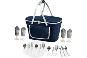 Picnic at Ascot Patented Collapsible Insulated Picnic Basket Equipped with Service For 4- Designed and Assembled in USA