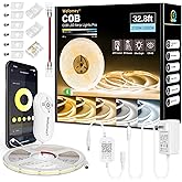 Wefomey COB LED Strip Light White, Dimmable 2700K-6500K High Density 6080LEDs 24V Flexible LED Tape Light with Remote and APP Control, for Under Cabinet Bedroom Kitchen DIY Lighting,1 Rolls of 32.8ft