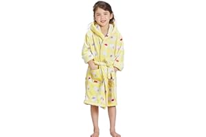 ECHERY Boys Girls Robe Hooded Bathrobe Toddler Robes Soft Coral Fleece Pajamas Unisex Dressing Gown for Kids