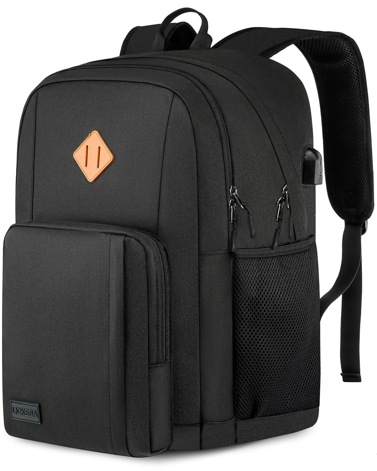 Photo 1 of School Backpacks for Teen Boys Girls, Lightweight Laptop Backpack with USB Charger, 15.6 Inch Backpack for Men Women, Water Resistant Black Backpack