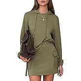 EXLURA Women Two Piece Set Cotton Sweatsuit Travel Airport Outfits 2026 Tracksuit Hooded Sweatshirt Cargo Skort Skirt Pockets