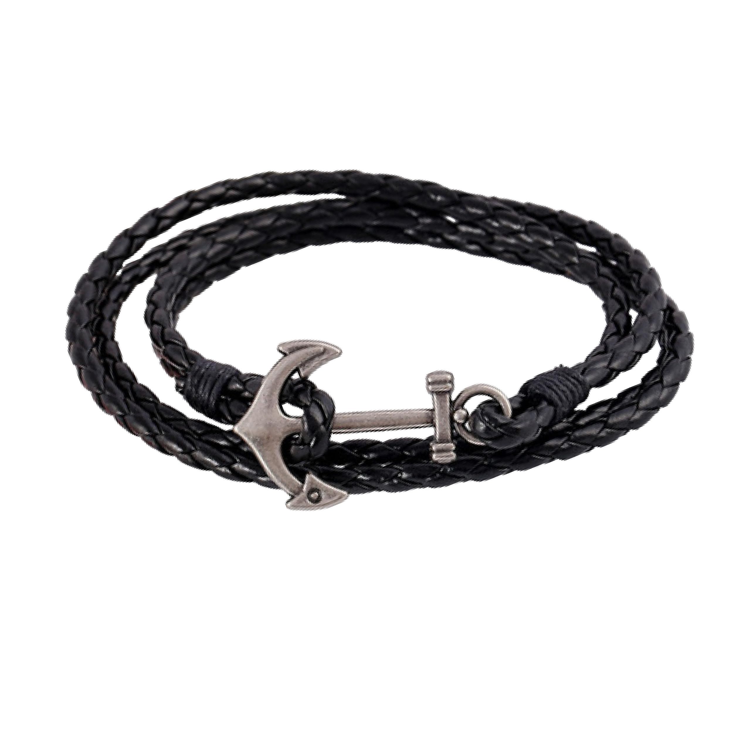 MiniJewelry Anchor Black Braided Leather Wrap Bracelets for Men Women Religion Bible Immanuel Isaiah 7:14 God With Us