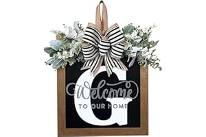 YICORIP Last Name All Year Wreath Front Door Wreath,Front Porch Decoration 26 Letter Welcome Wreath, Eucalyptus and Bow Wreath for Spring, Summer, Autumn, Winter, Wall Window, Porch Farmhouse Decoration（G）