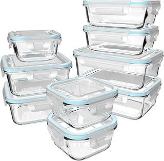 GENICOOK Glas-Frischhaltedose Set/Vorratsdosen Glas mit Deckel/Meal prep Boxen/Aufbewahrungsbehälter/Lebensmittelbehälter - Geschirr für mikrowelle-LFGB-zugelassen für Home Küche(9er-Set)