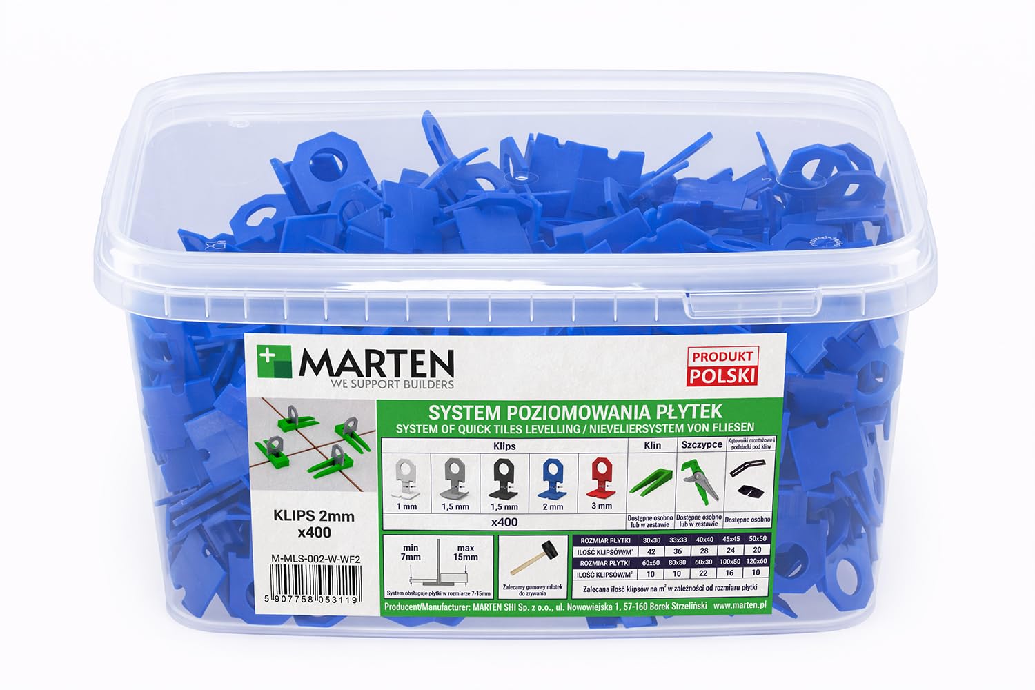 Marten Klin Tile Leveling System Clips Tile Thickness 7-15mm Grout Width 1mm 1.5mm 2mm 3mm Pliers (2MM, 400 Clips)