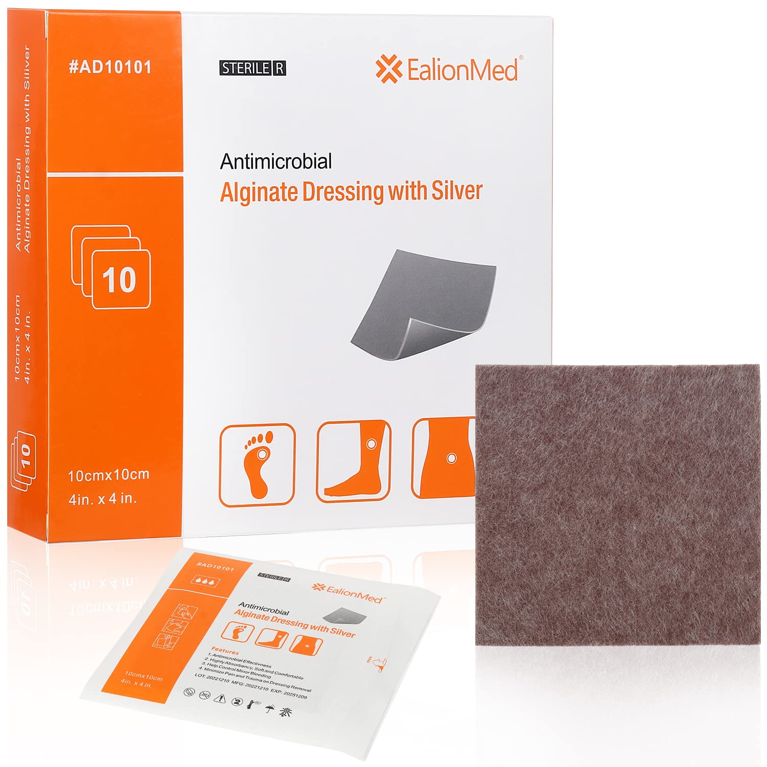Silver Calcium Alginate Wound Dressing Pad 4''x4'', 10 10 Pack Silver Calcium Alginate Wound Dressing Pad 4''x4'', 10 10 Pack