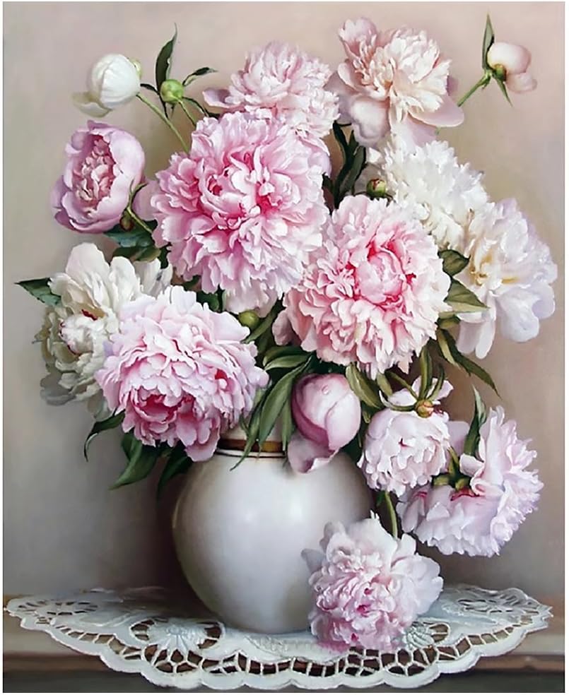 Painting By Numbers,Hica Diy Peony Oil Painting By Number Kits Drawing On Canvas By Hand Coloring Arts Crafts Value-Gift Nooilpaint-noframe For Home Living Room Decorative painting