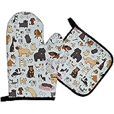 Mingnei Puppy Pet Dog Oven Mitts and Pot Holders Sets,Dog Pet Dogs Heat Resistant Hot Pads Kitchen Decor for Cooking Baking BBQ Grilling, Dog Lover Oven Glove Set, Dog Lover Mom Owner Gifts