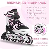 Nattork Adjustable Inline Skates for Girls Pink Size 10-13 with LED Wheels view 3