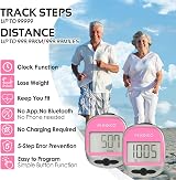 Pingko Walking Pedometer Step Counter Portable Fitness Tracker Pink view 3