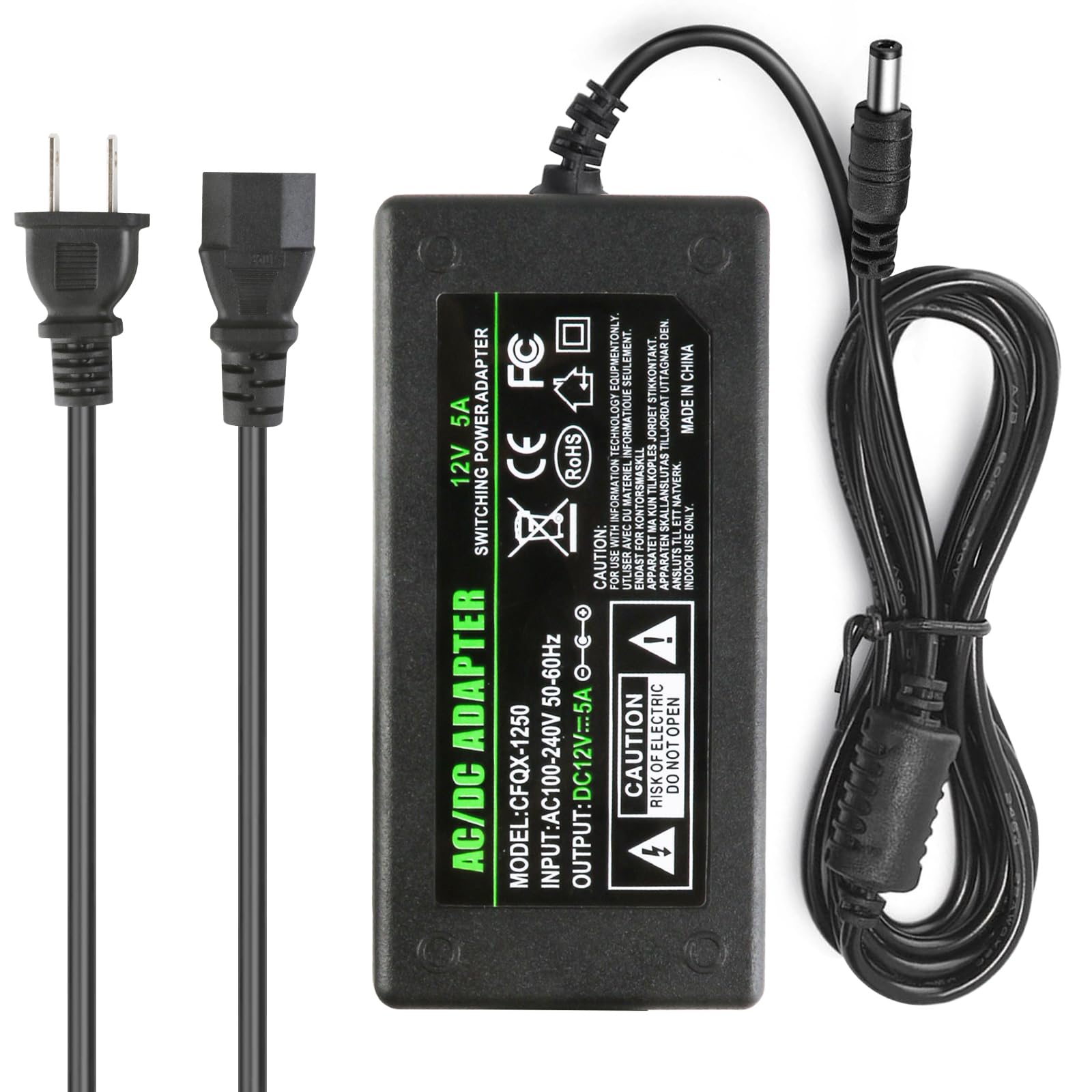 Photo 1 of Falliget AC100-240V to DC12V5A Power Adapter Supply 60W for 5A 4A 3A 2A 1A Device Transformer Power Adapter Converter with 5.5x2.5mm DC Output Jack for SMD 5050 3528 WS2812B etc LED Strip String