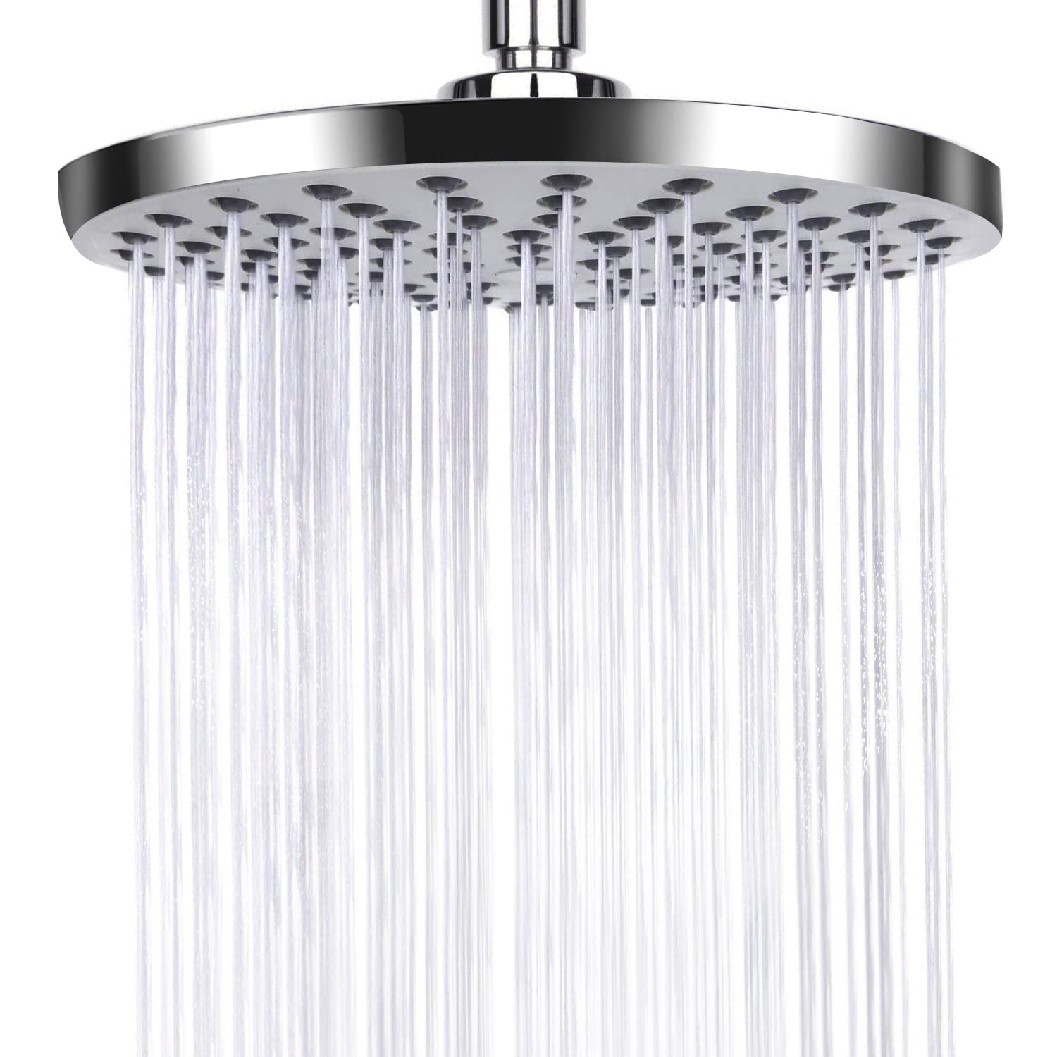 AiQInu Anti-limestone showerhead, stainless steel shower head, rain shower head, fixed shower head, water-saving and high-pressure bathroom showerhead, 22 cm