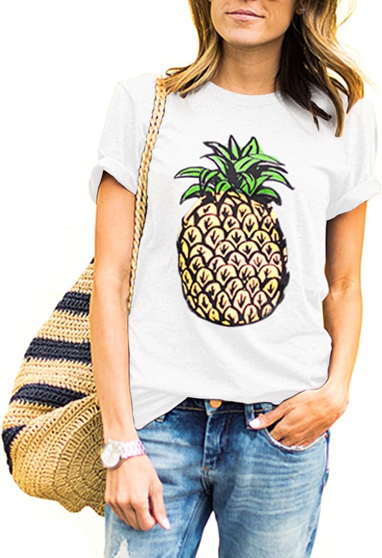 Weigou Women T Shirt Summer Pineapple Printed Short Sleeve Tops Funny T Shirt Junior Top Tees
