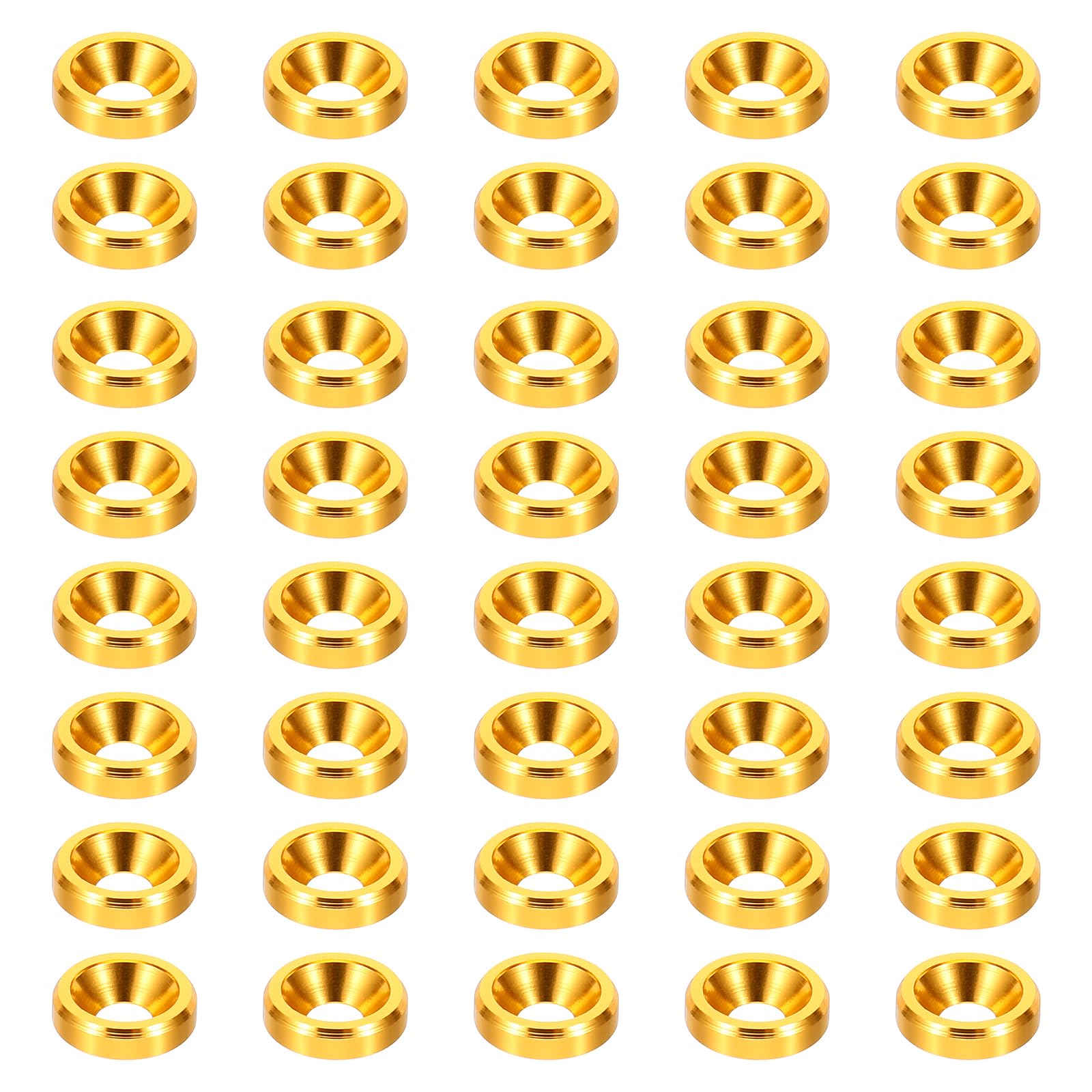 PATIKIL M3 Finish Countersunk Washer, 40pcs Anodized Aluminum Alloy Flat Cup Head Screw Gasket Bolt for Mechanical Accessories Parts DIY Models, Gold Tone
