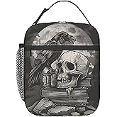 amepay Gothic Skull Polyester Lunch Box for Kids Teen,Raven Reusable Thermal Lunch Bag for Adult Women,Goth Insulated Tote Cooler Bags for School, Work, Picnic,Travel,Horror Halloween Design