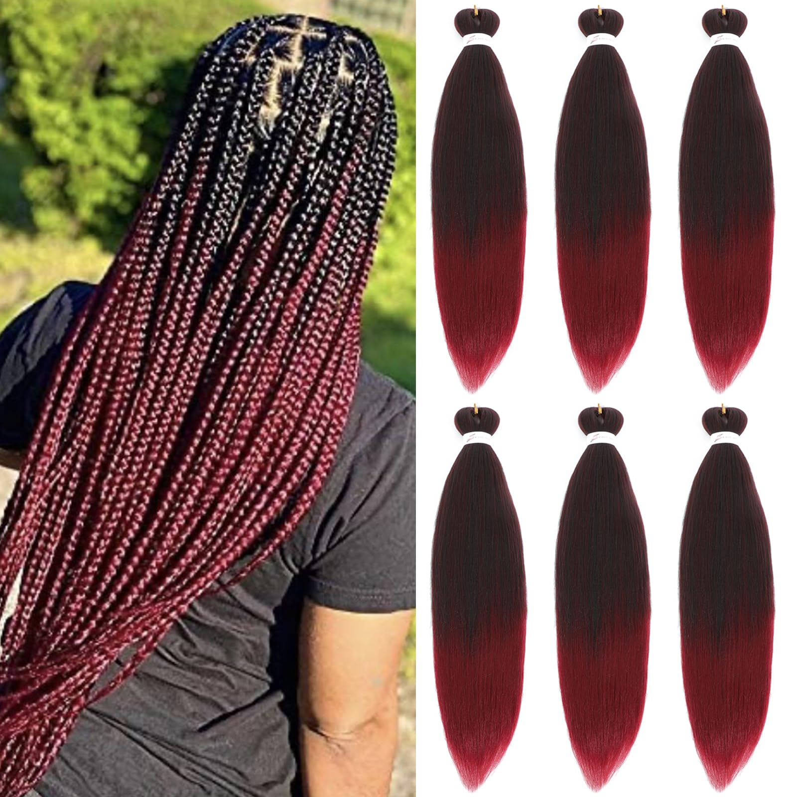 26 Inch Pre Stretched Braiding Hair，6 Packs Soft Yaki Texture EZ Braid for Box Braids Hot Water Setting Synthetic Fiber Hair Extensions（TBUG）