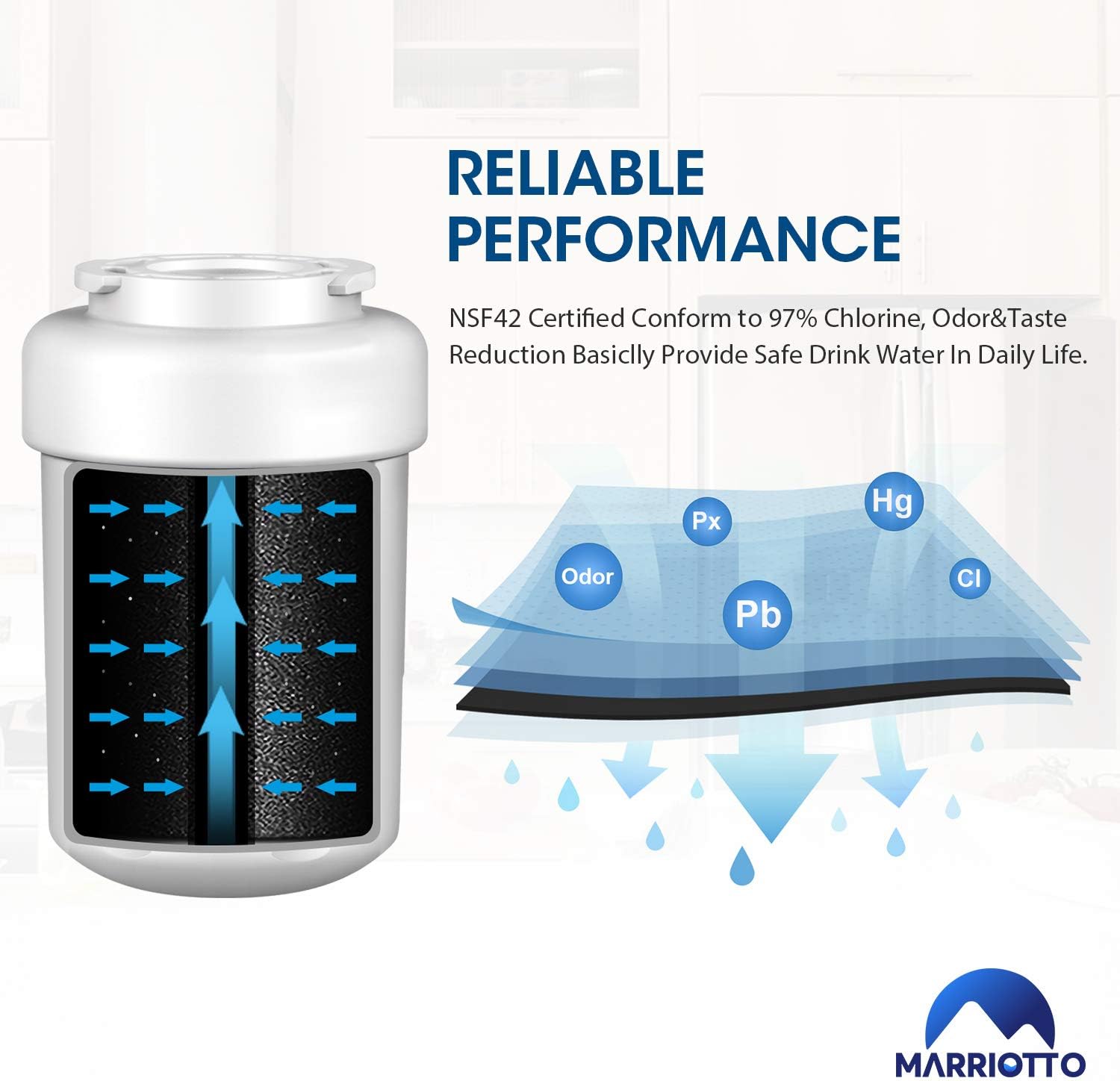 MARRIOTTO Water Filters for GE Refrigerators, Smart Water Filters for Refrigerators NSF 42 Certified Cartridges Compatible with MWF, MWFA, MWFP, GWF, GWFA, 46-9991, HDX FMG-1, WFC1201, 3 Packs: Home Improvement