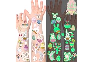 GARSELLEN Easter Temporary Tattoos for Kids - 111 Styles Glow in the Dark Fake Tattoo Luminous Stickers Easter Eggs Rabbits Bunny Easter Basket Stuffers Goodie Bag Fillers Party Decorations Favors Supplies Gift