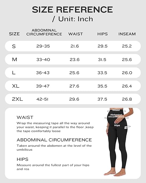 WHOUARE MATERNITY LEGGINGS OVER THE BELLY WITH POCKETS FOR WOMEN PREGNANCY HIGH WAISTED WORKOUT ACTIVEWEAR YOGA PANTS 2BLACK-XL