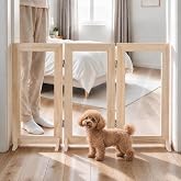 Wooden Dog Gate Clear Acrylic Pet Barrier with 6 Wooden Support Brackets | No-Drill Freestanding Pet Barrier 24" Tall Expands from 22" to 39" Tool-Free Setup Ideal for Doorways Kitchens &amp; Entrances