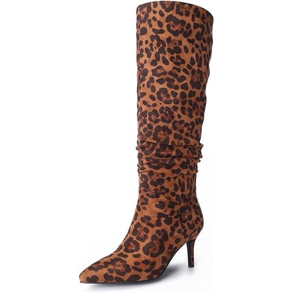Amazon.com | YIYA Women's Leopard Print Kitten Heel Knee