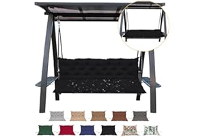 NANGELRN Porch Swing Cushion with Backrest,Waterproof Bench Cushion for Outdoor Furniture,2-3 Seater Replacement Thickened swing cushion with Ties,Patio,Outdoor,Backyard and Garden (Black,47x40)