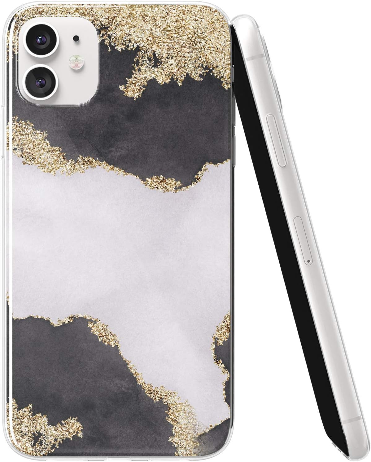 Ufola Case for Apple iPhone 11 Pro Max Xr Xs 8 X 7 6s Plus 5 Clear Lightweight Cover Print Flexible Gift TPU Design Soft Smooth Slim Fit Gold Stains Golden Abstract Kawaii Watercolor