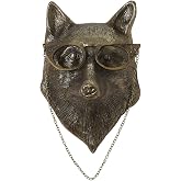 E+E Eloise Wall Mount &ndash; Handcrafted Fox Head Sculpture with Glasses &amp; Chain, 15.5&rdquo; &ndash; Vintage-Inspired Wall Decor