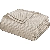 100% Egyptian Cotton Waffle Weave Throw Blanket for Bed Couch Sofa Home Decor, Soft Lightweight Bed & Couch Blanket for All Seasons (Light Khaki - King Size - 104 * 90")