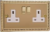 Varilight Double Switched Socket Classic Georgian Brass XG5DW 13A