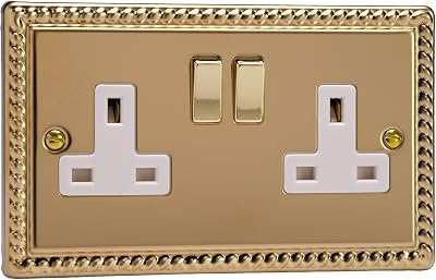 Varilight Double Switched Socket Classic Georgian Brass XG5DW 13A
