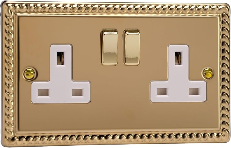 Varilight Double Switched Socket Classic Georgian Brass XG5DW 13A