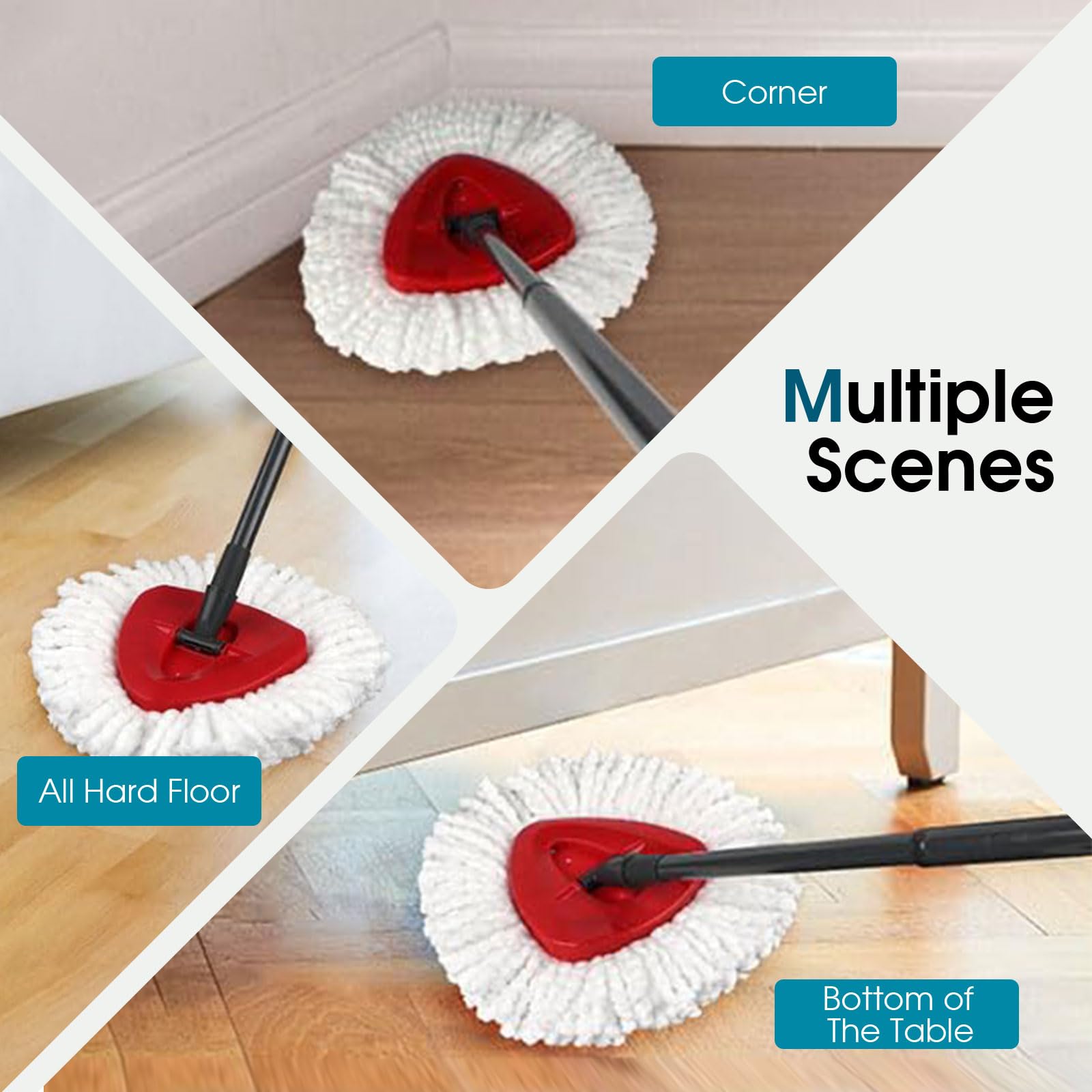 4 Pack Mop Head Replacement Compatible with O Cedar Triangle Swivel Mops,Spin Mop Replacement Head 100% Microfiber,Deep Cleaning,EPSUNORISE Compatible with O Cedar Mops(White)