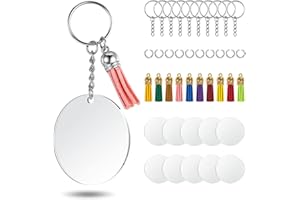 YHYZ 2 Inch Acrylic Keychain Blank Set, Acrylic Blank Bulk(10pcs) + Keychain Ring (10pcs) + Jump Rings (10pcs) + Tassels (10pcs), for Vinyl Resin Craft Project DIY -Clear and Gold(40)