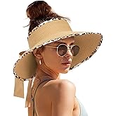 Camptrace Sun Visors for Women Wide Brim Beach Hat Foldable Straw Visor Hat Ponytail Summer Packable UPF 50+