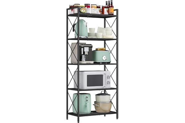 SONGMICS 5-Tier Metal Storage Rack, Shelving Unit with X Side Frames, Dense Mesh, 12.6 x 23.6 x 57.3 Inches, for Entryway, Ki